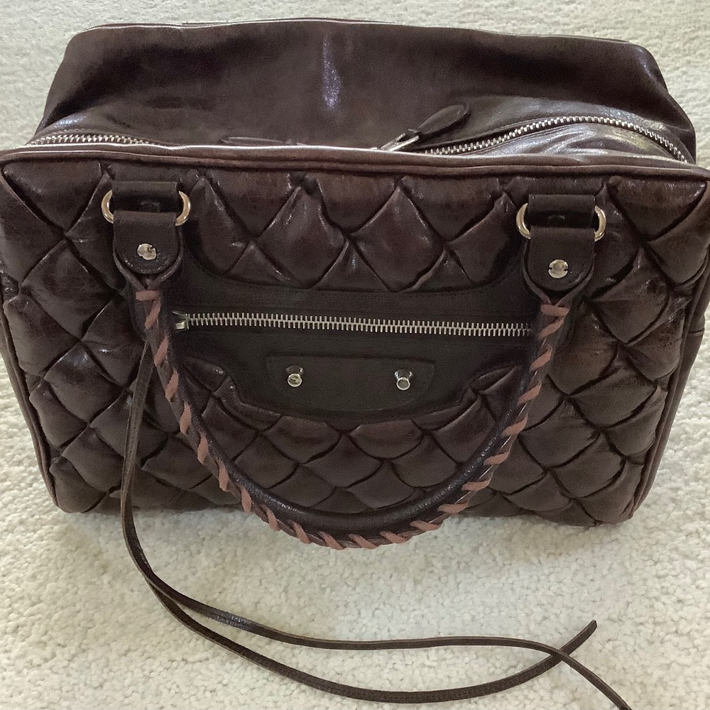 BALENCIAGA Chevre Quilted Matelasse MM Brown